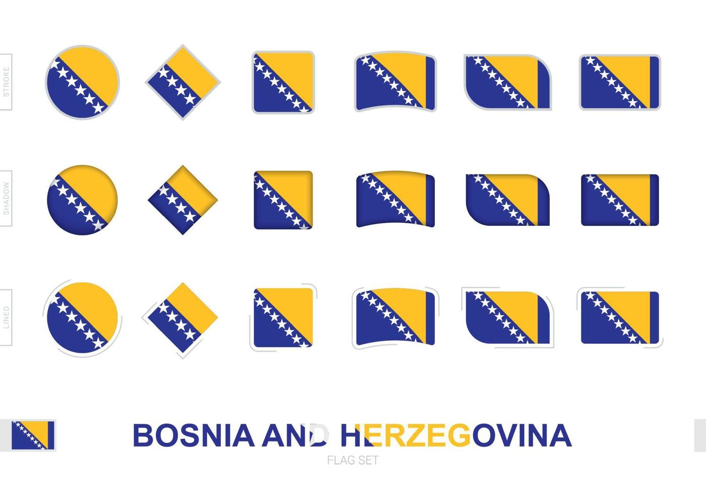Bosnia and Herzegovina flag set, simple flags of Bosnia and Herzegovina with three different effects. vector