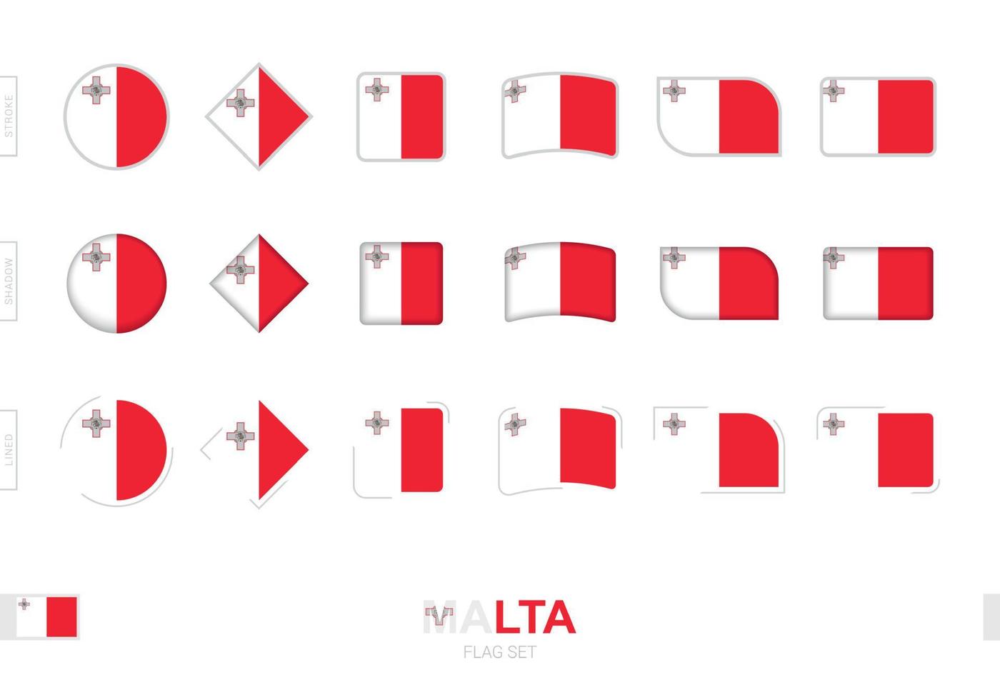 juego de banderas de malta, banderas simples de malta con tres efectos diferentes. vector