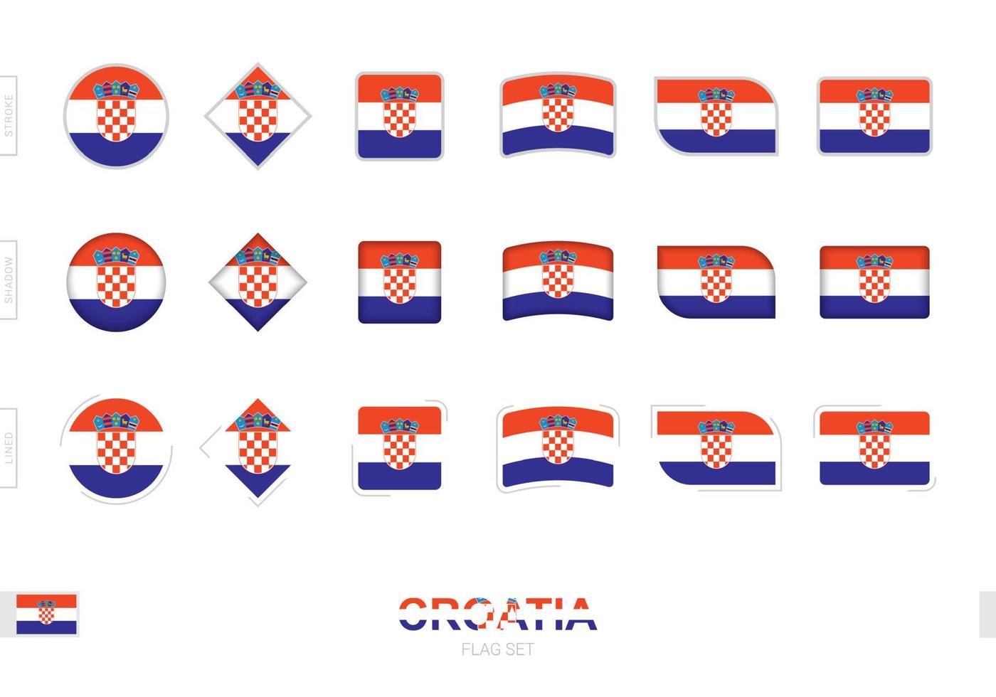 conjunto de banderas de croacia, banderas simples de croacia con tres efectos diferentes. vector