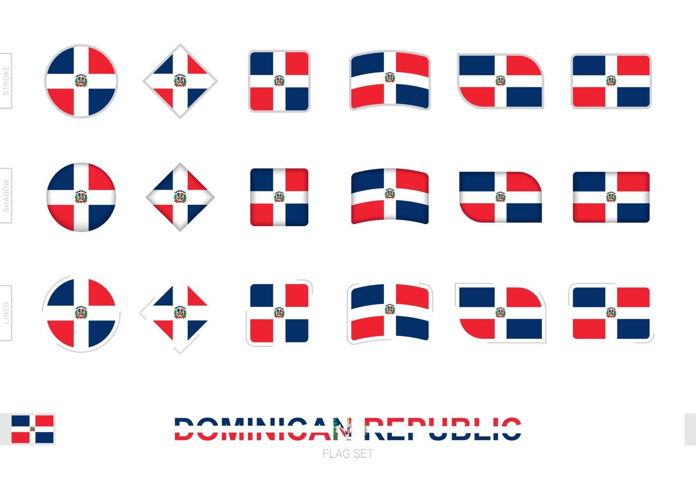 conjunto de banderas de república dominicana, banderas simples de república dominicana con tres efectos diferentes. vector