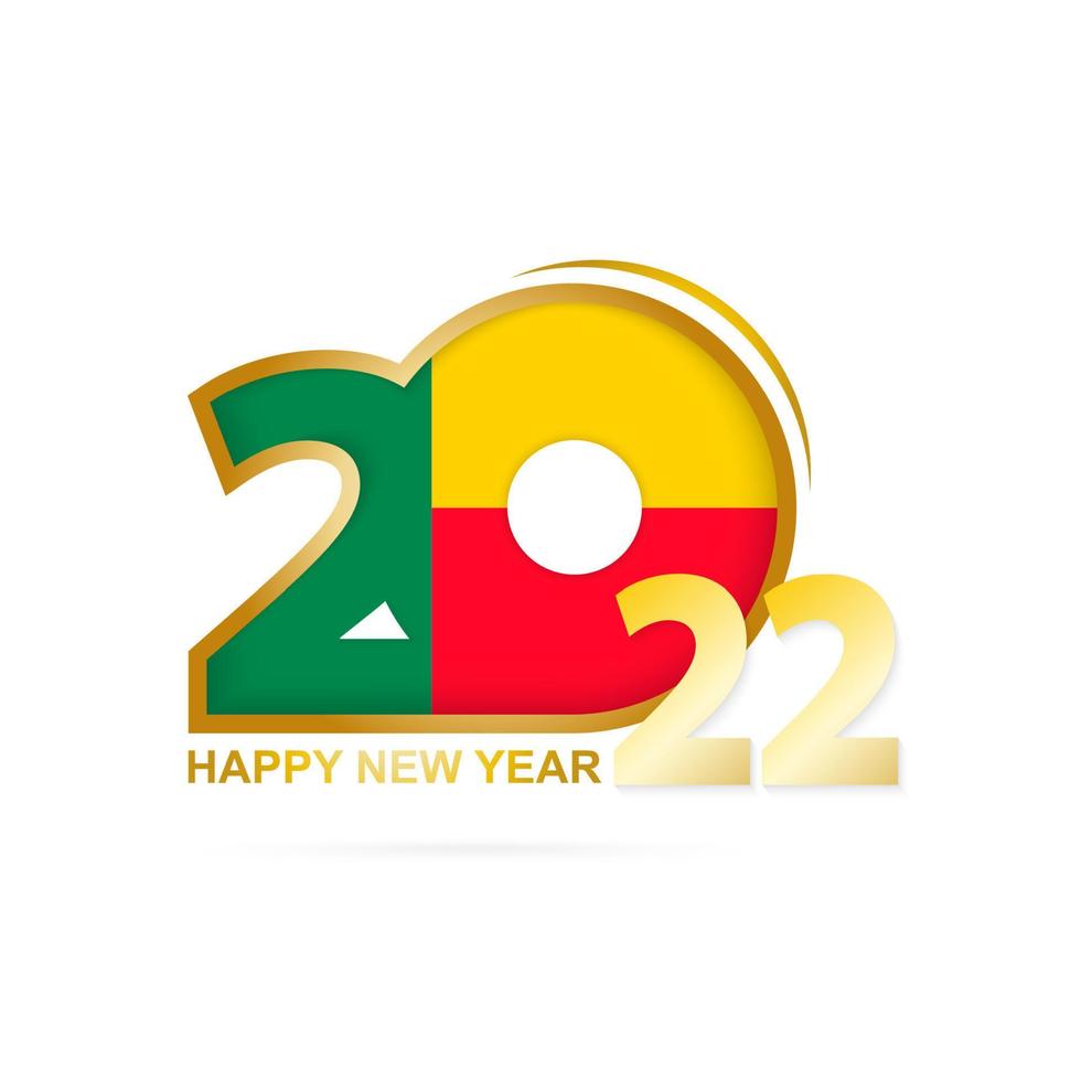 año 2022 con patrón de bandera de benin. diseño de feliz año nuevo. vector