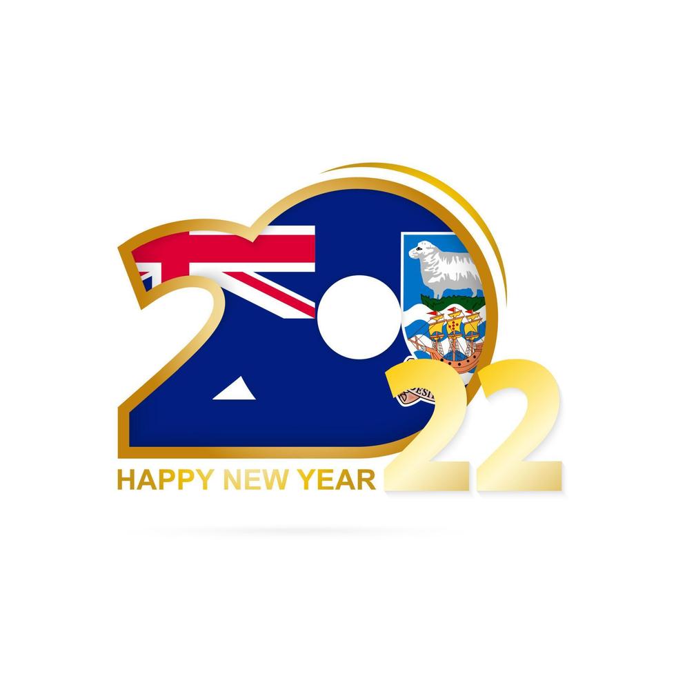 Year 2022 with Falkland Islands Flag pattern. Happy New Year Design. vector