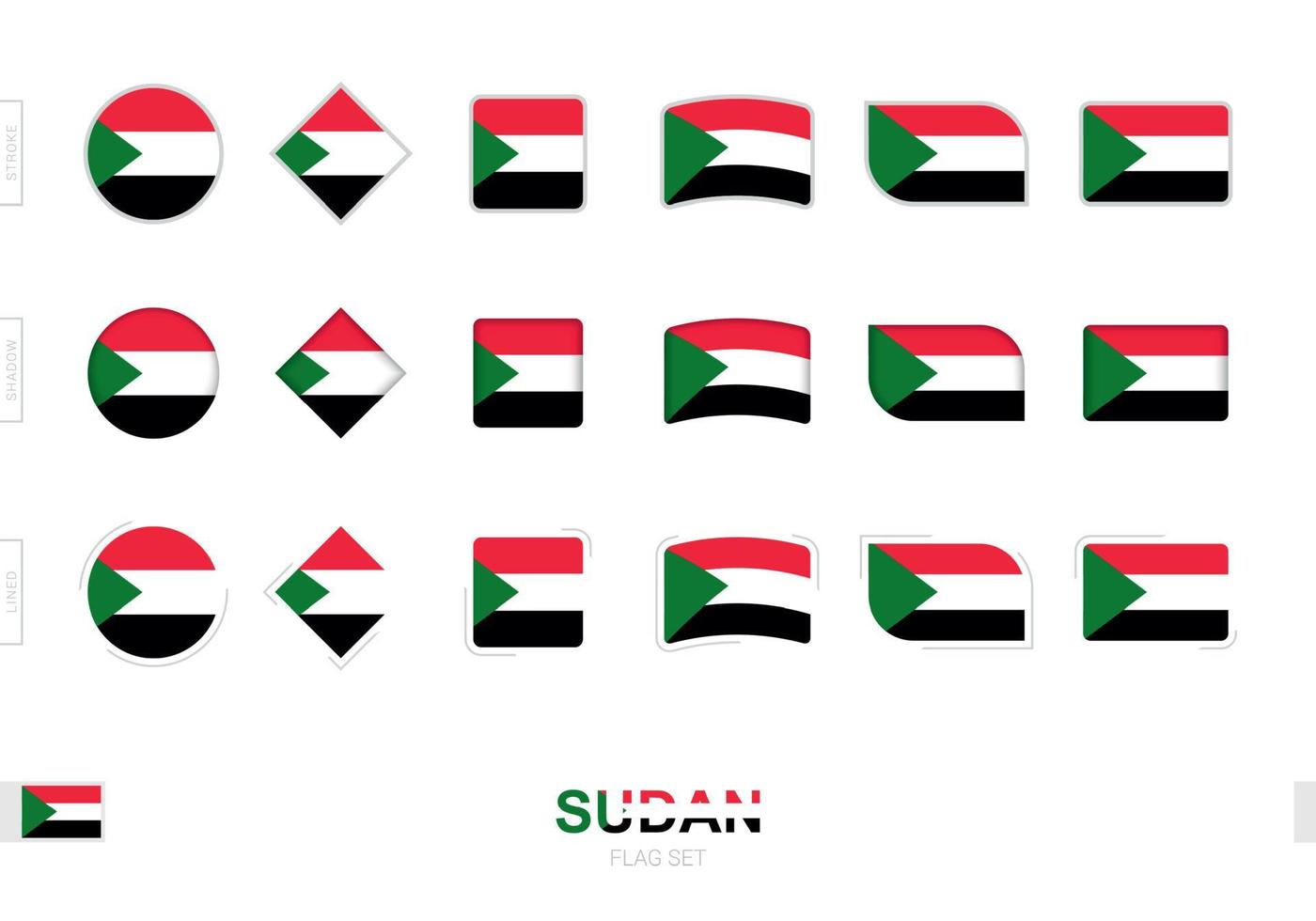 Sudan flag set, simple flags of Sudan with three different effects. vector