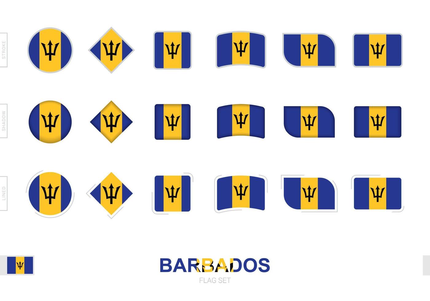 Barbados flag set, simple flags of Barbados with three different effects. vector