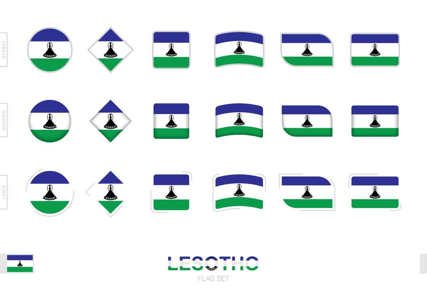 Lesotho flag set, simple flags of Lesotho with three different effects. vector