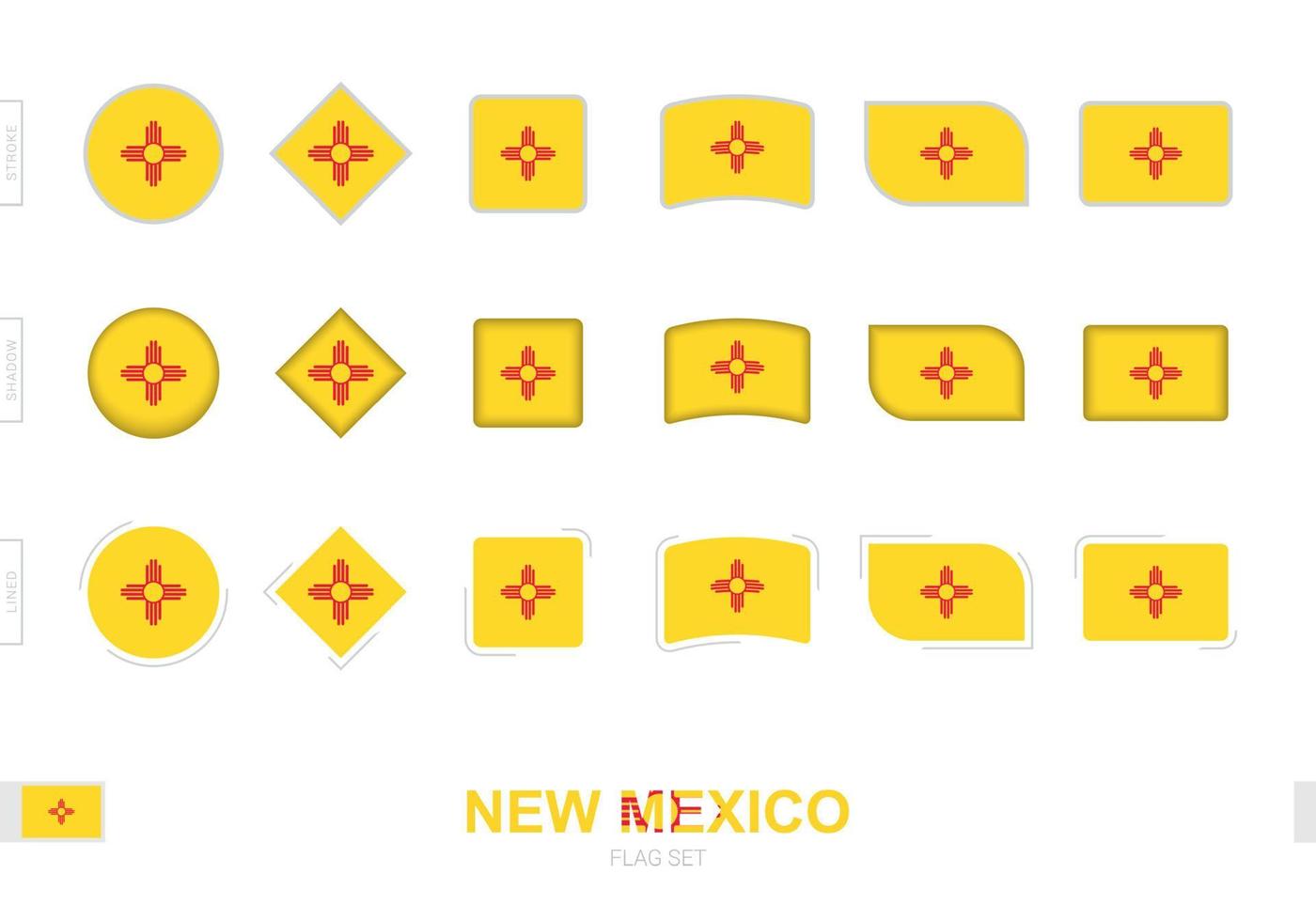 New Mexico flag set, simple flags of New Mexico with three different effects. vector