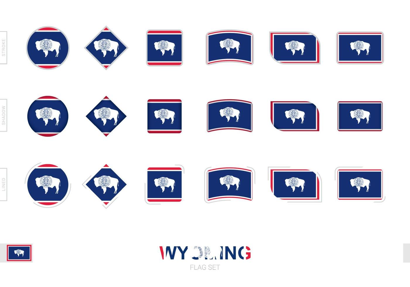 conjunto de banderas de wyoming, banderas simples de wyoming con tres efectos diferentes. vector