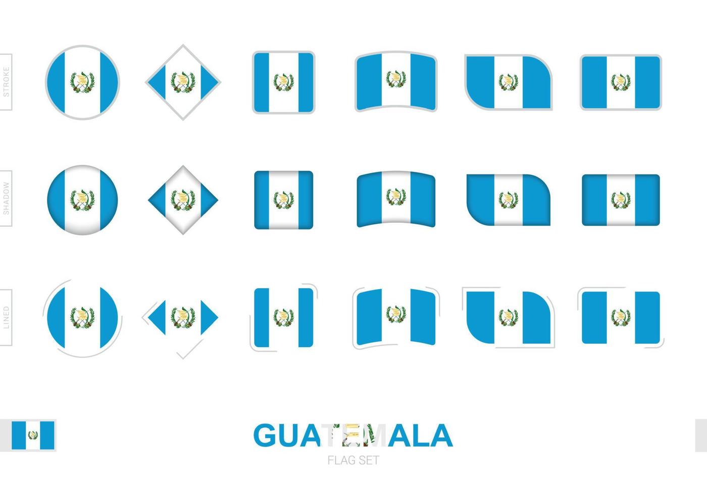 conjunto de banderas de guatemala, banderas simples de guatemala con tres efectos diferentes. vector