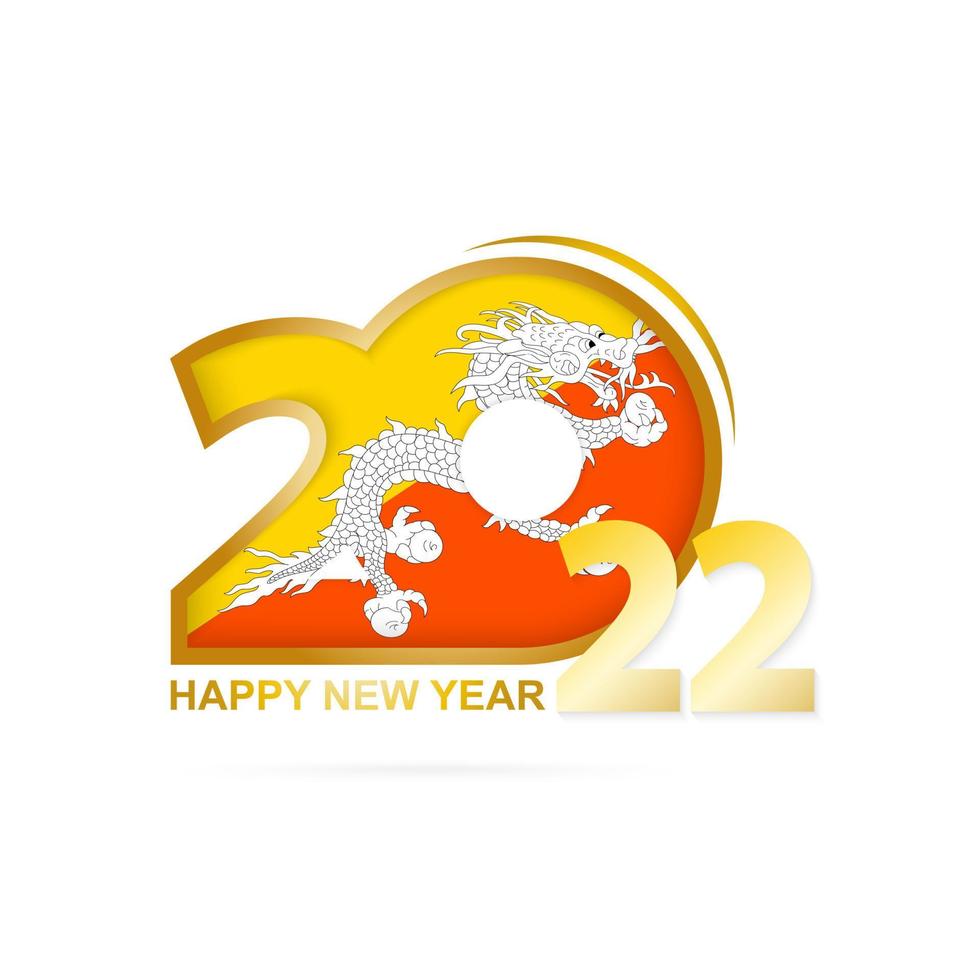 año 2022 con patrón de bandera de Bután. diseño de feliz año nuevo. vector