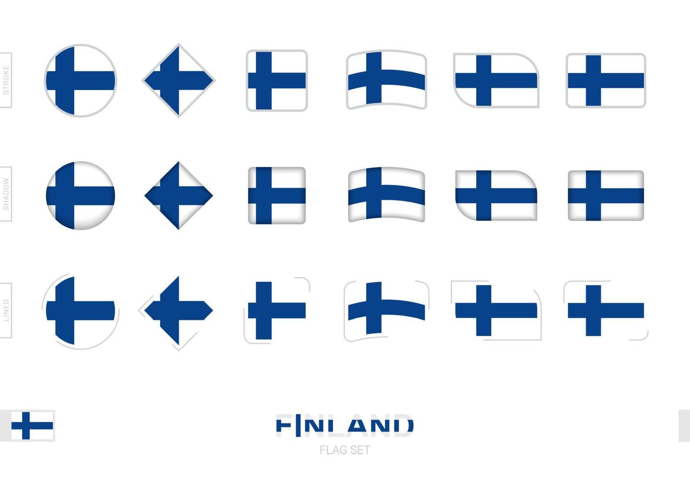 conjunto de banderas de finlandia, banderas simples de finlandia con tres efectos diferentes. vector