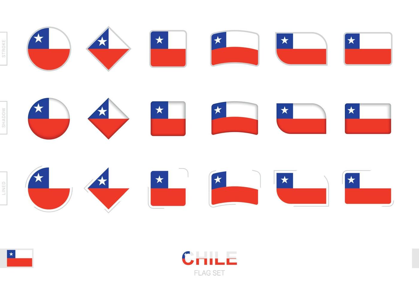 conjunto de banderas de chile, banderas simples de chile con tres efectos diferentes. vector
