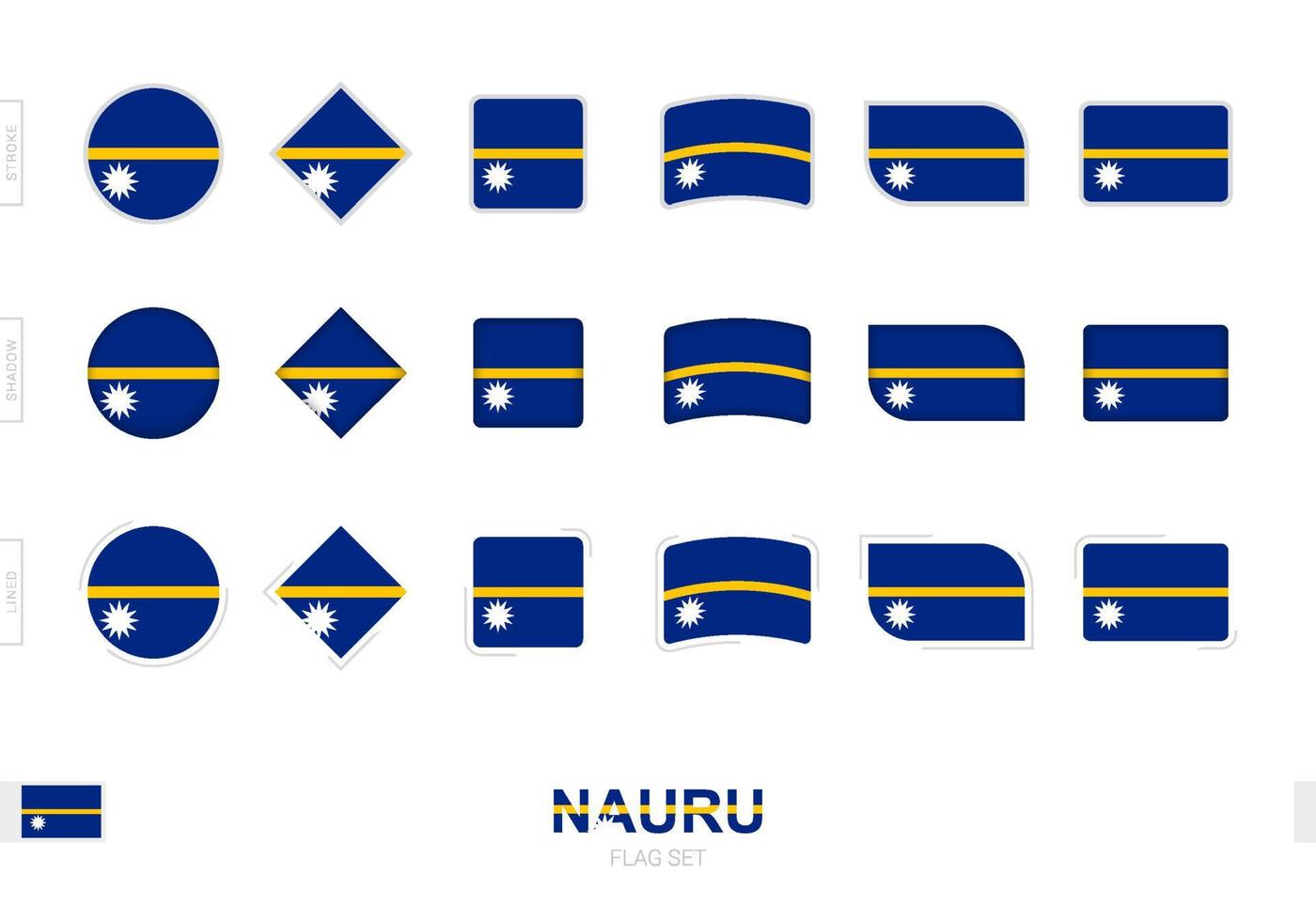 conjunto de banderas de nauru, banderas simples de nauru con tres efectos diferentes. vector