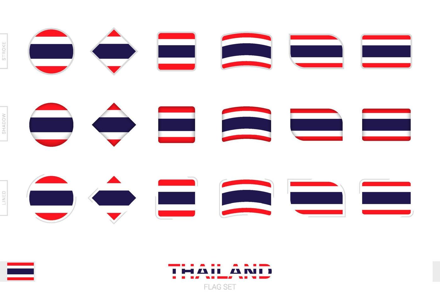 conjunto de banderas de tailandia, banderas simples de tailandia con tres efectos diferentes. vector