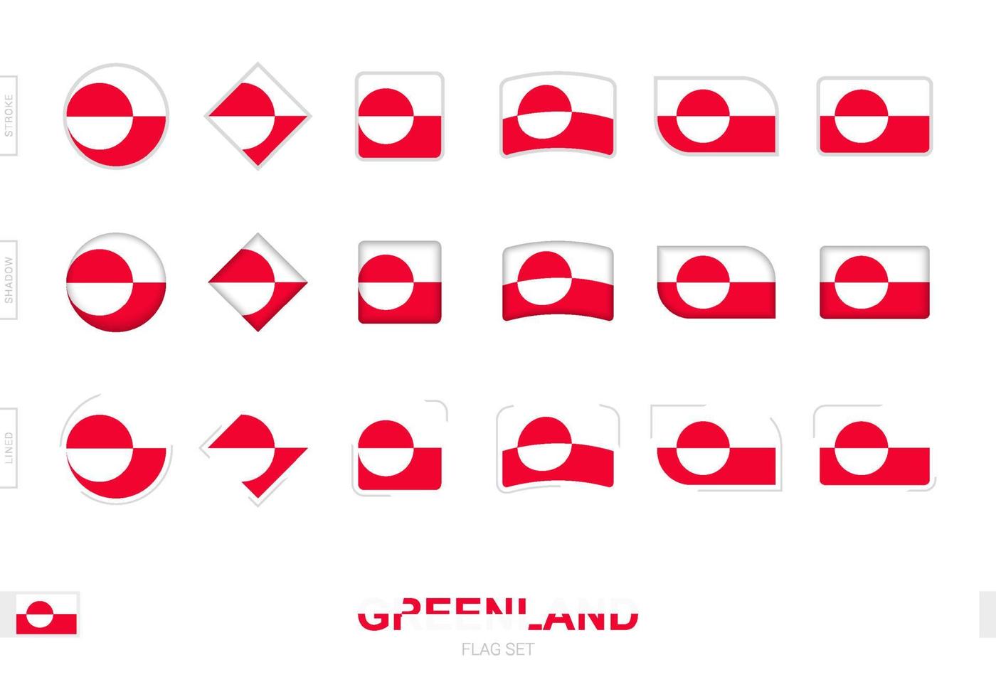 Greenland flag set, simple flags of Greenland with three different effects. vector