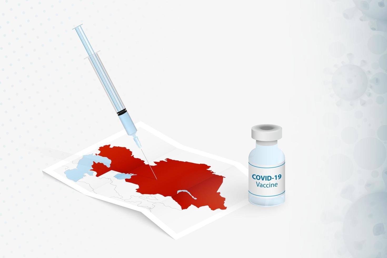 vacunación de kazajstán, inyección con la vacuna covid-19 en el mapa de kazajstán. vector