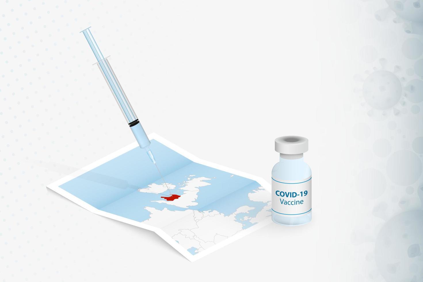 vacunación de gales, inyección con la vacuna covid-19 en el mapa de gales. vector