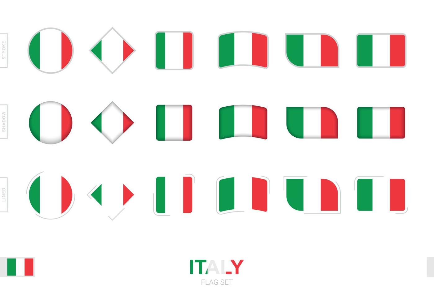 conjunto de banderas de italia, banderas simples de italia con tres efectos diferentes. vector