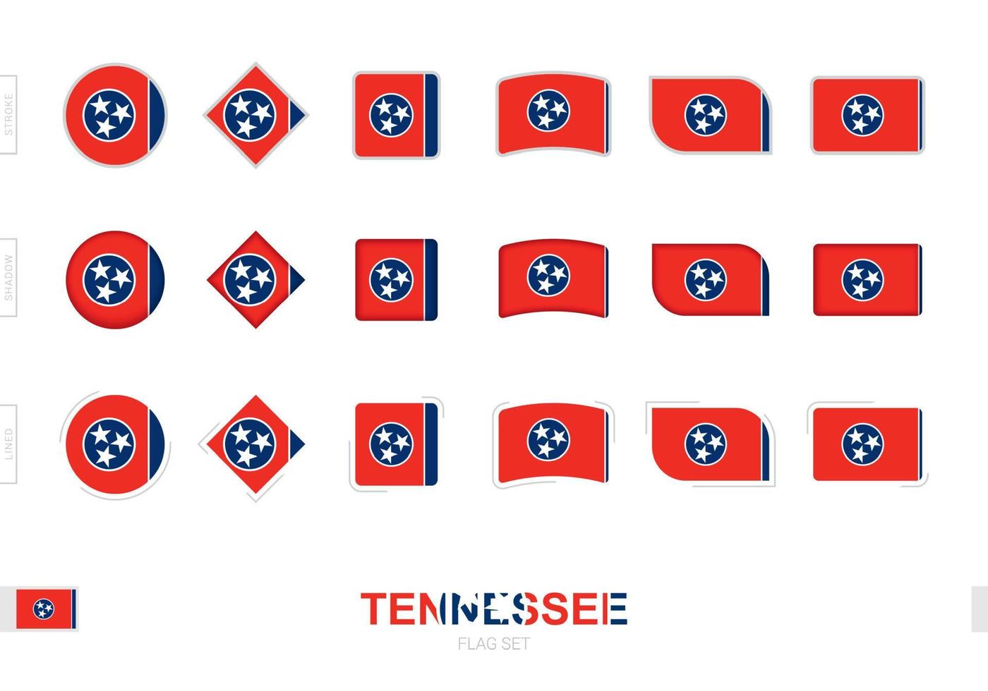 Juego de banderas de Tennessee, banderas simples de Tennessee con tres efectos diferentes. vector