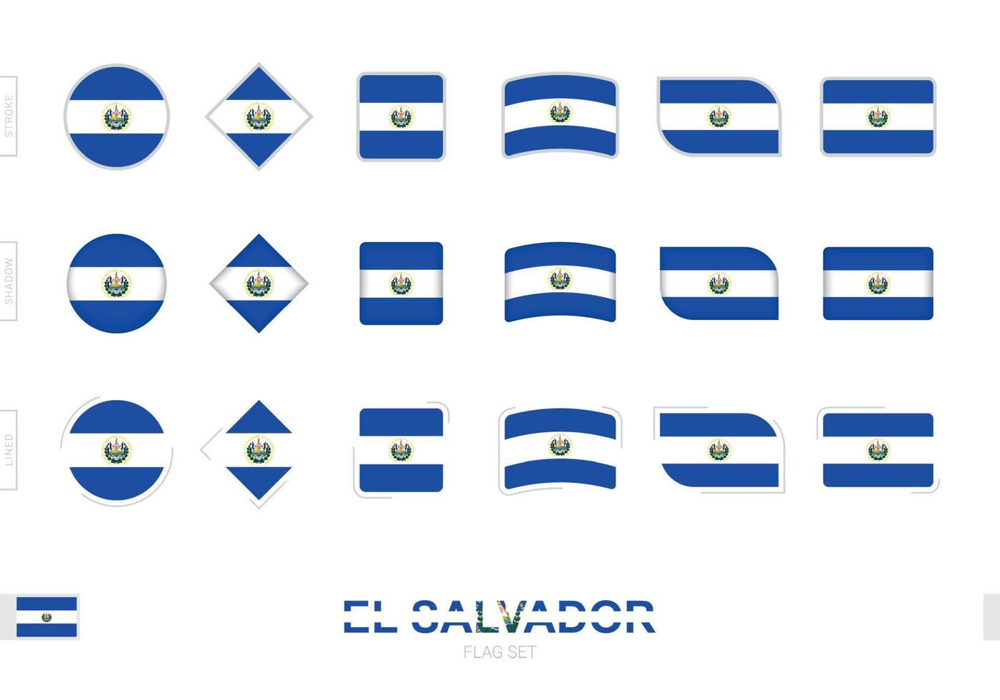 El Salvador flag set, simple flags of El Salvador with three different effects. vector