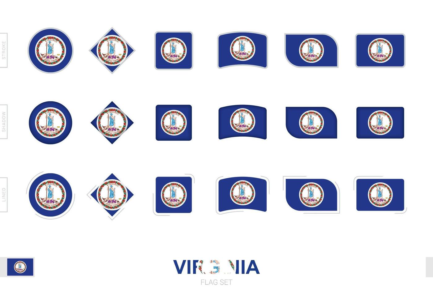 conjunto de banderas de virginia, banderas simples de virginia con tres efectos diferentes. vector