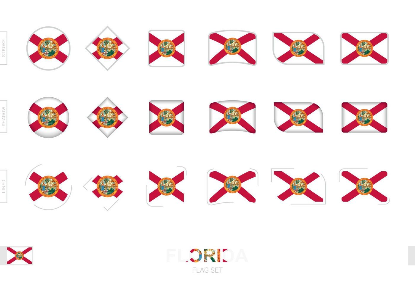 conjunto de banderas de florida, banderas simples de florida con tres efectos diferentes. vector