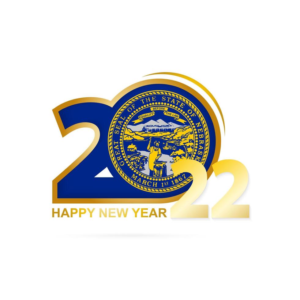 Year 2022 with Nebraska Flag pattern. Happy New Year Design. vector