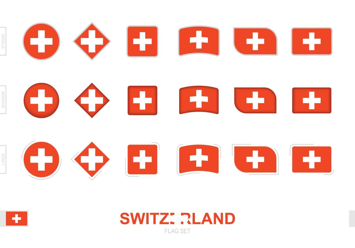 Switzerland flag set, simple flags of Switzerland with three different effects. vector