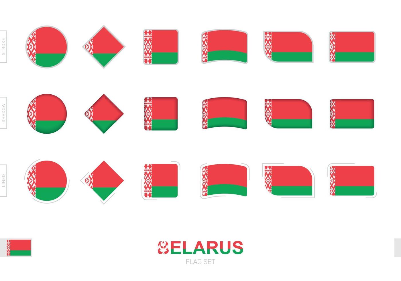 Belarus flag set, simple flags of Belarus with three different effects. vector