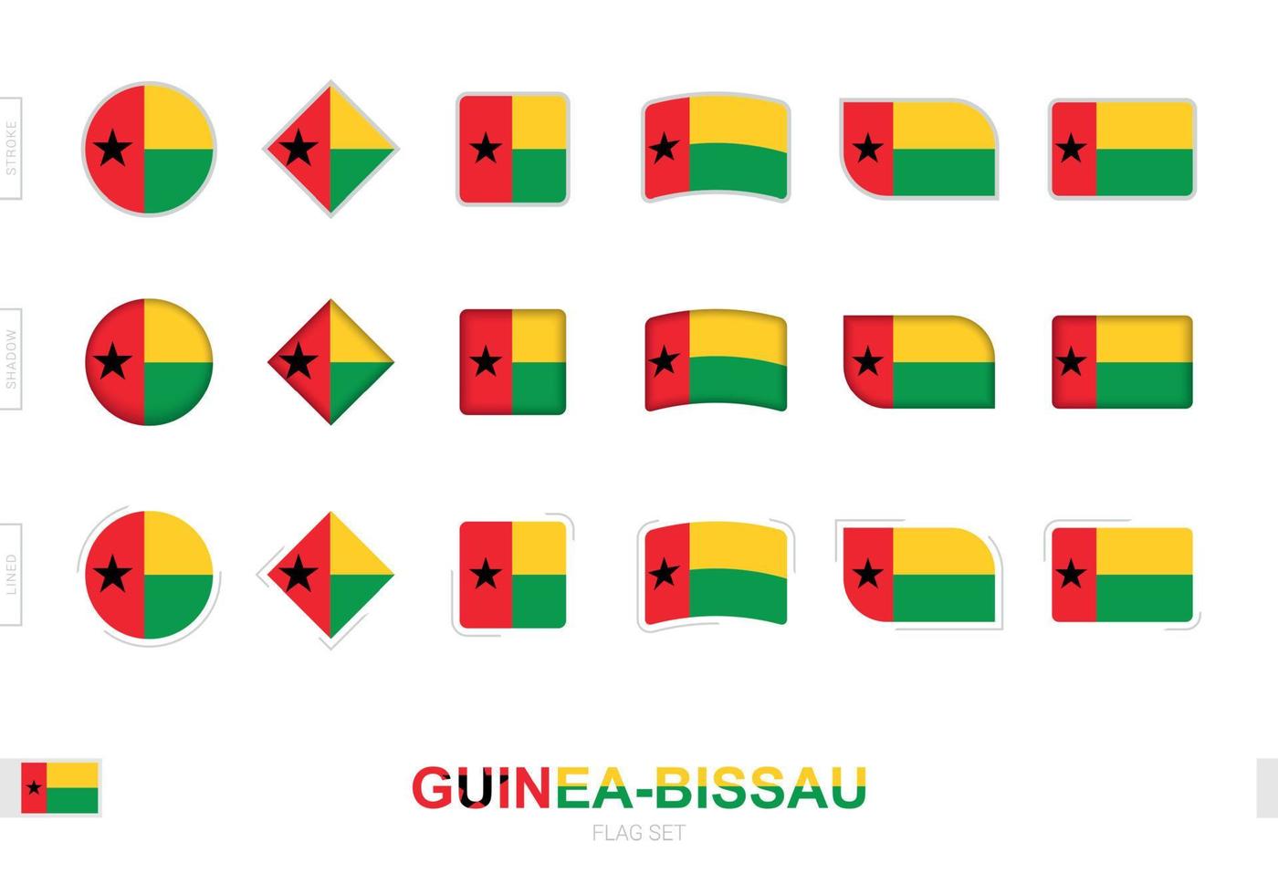 juego de banderas de guinea-bissau, banderas simples de guinea-bissau con tres efectos diferentes. vector