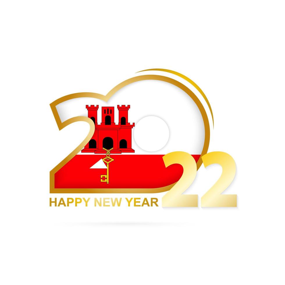 Year 2022 with Gibraltar Flag pattern. Happy New Year Design. vector