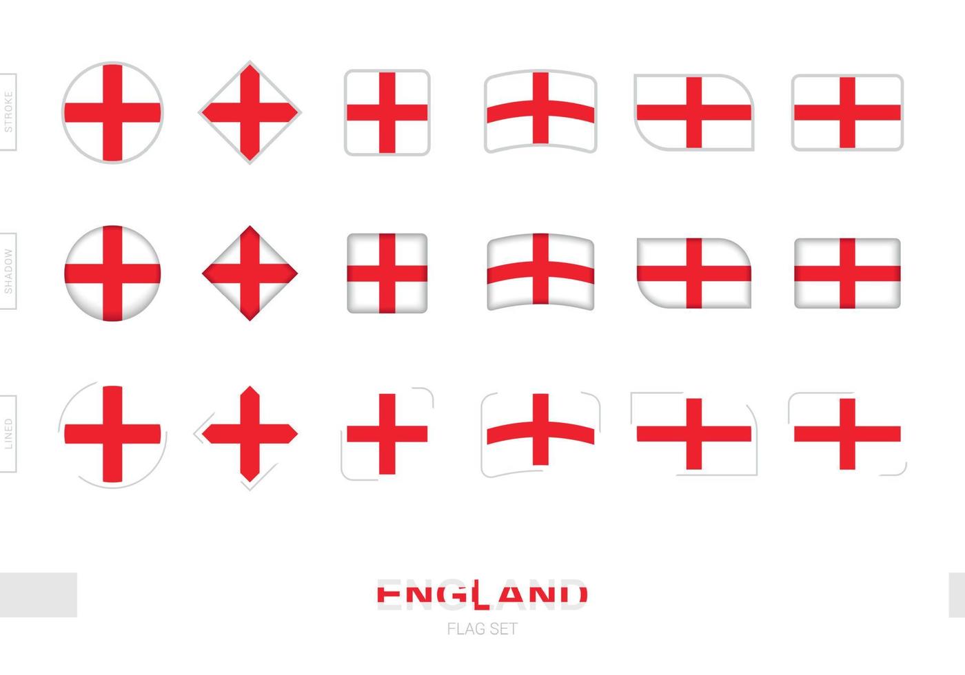 England flag set, simple flags of England with three different effects. vector