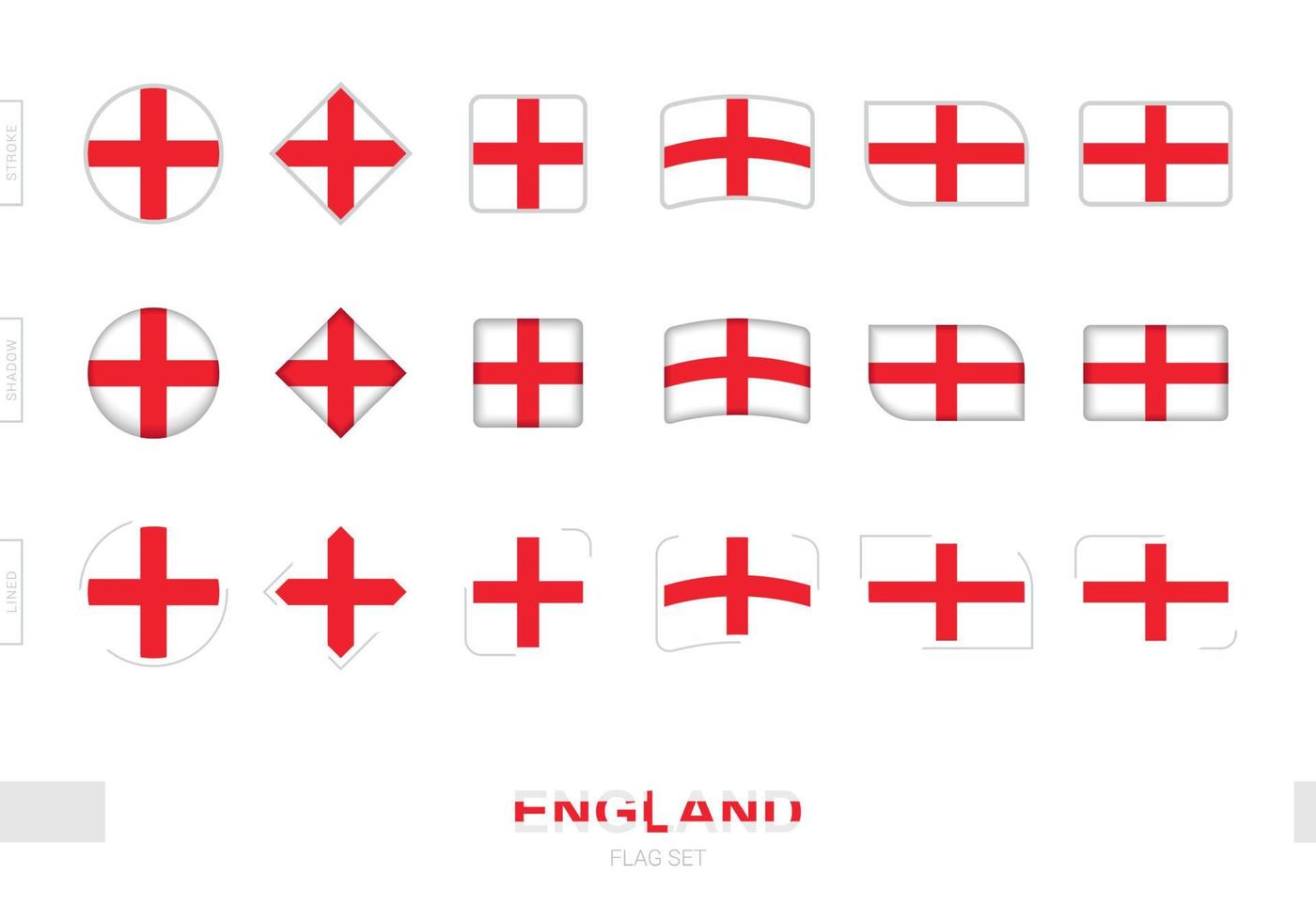 conjunto de banderas de inglaterra, banderas simples de inglaterra con tres efectos diferentes. vector