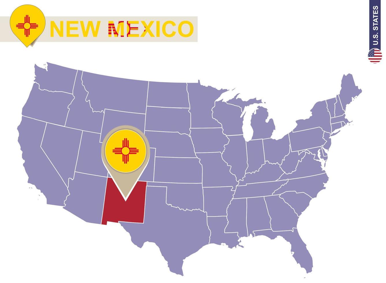 New Mexico State on USA Map. New Mexico flag and map. vector