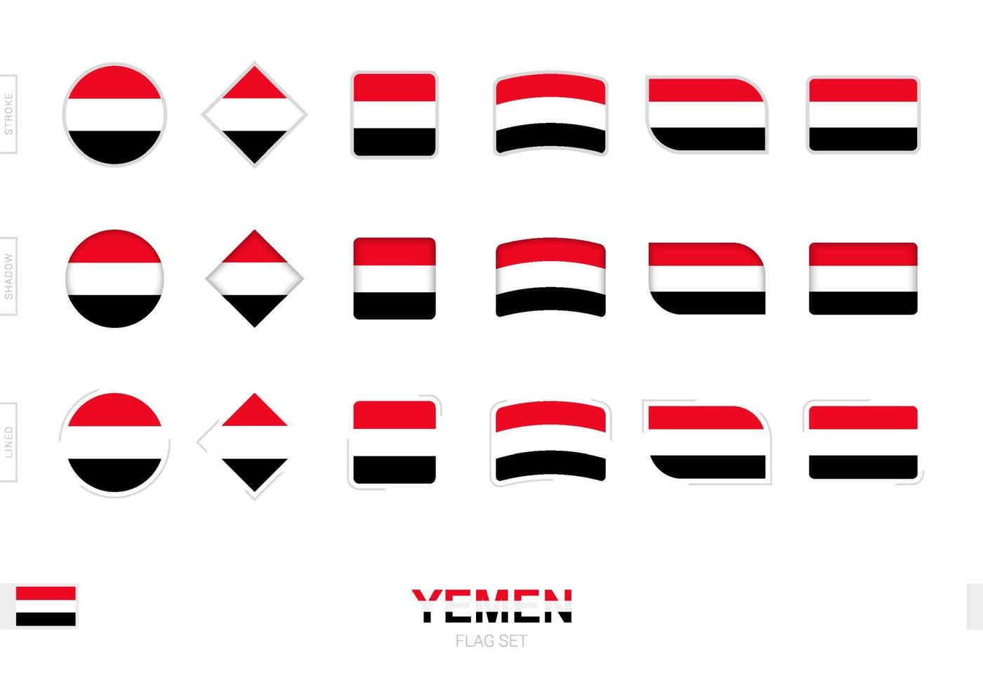 Yemen flag set, simple flags of Yemen with three different effects. vector
