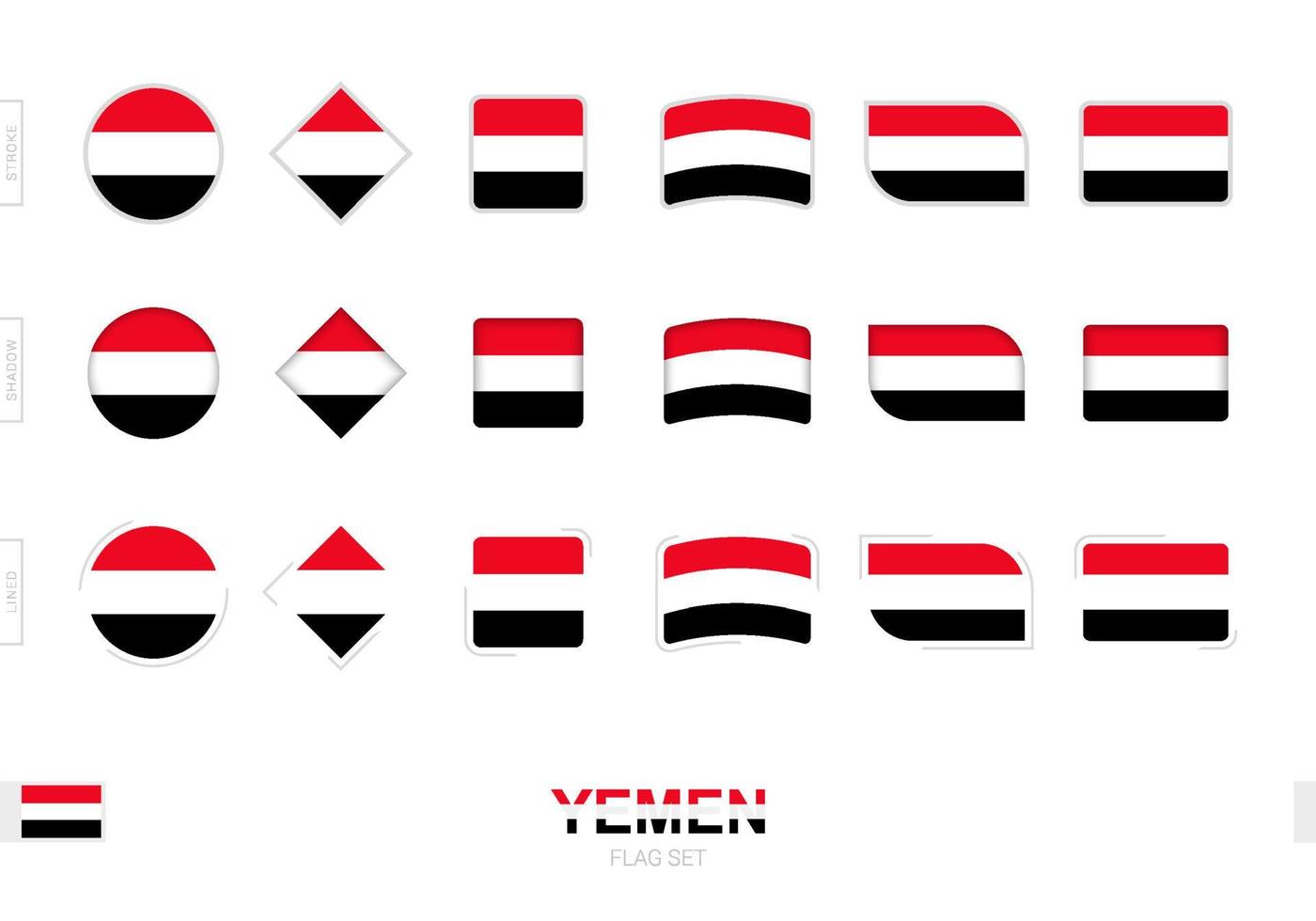 conjunto de banderas de yemen, banderas simples de yemen con tres efectos diferentes. vector