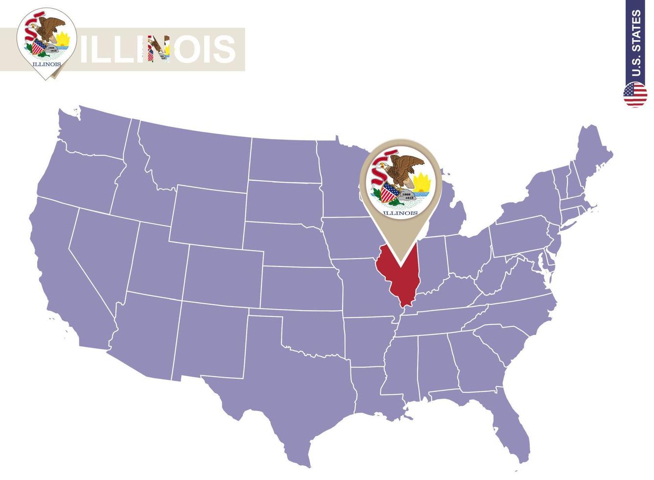 Illinois State on USA Map. Illinois flag and map. vector