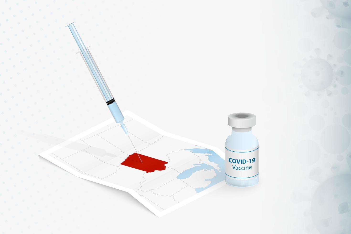 Iowa Vaccination, Injection with COVID-19 vaccine in Map of Iowa. vector