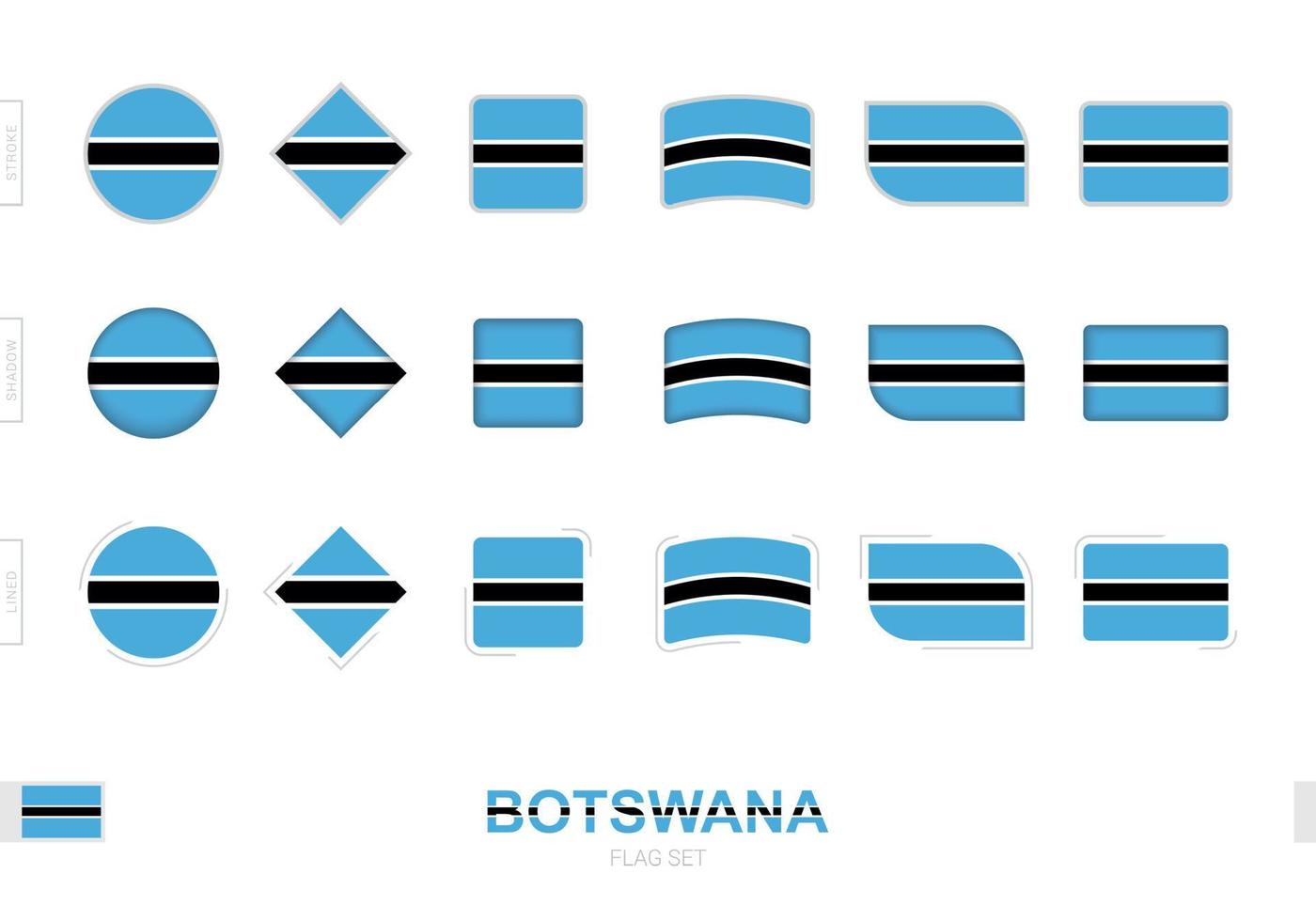 conjunto de banderas de botswana, banderas simples de botswana con tres efectos diferentes. vector