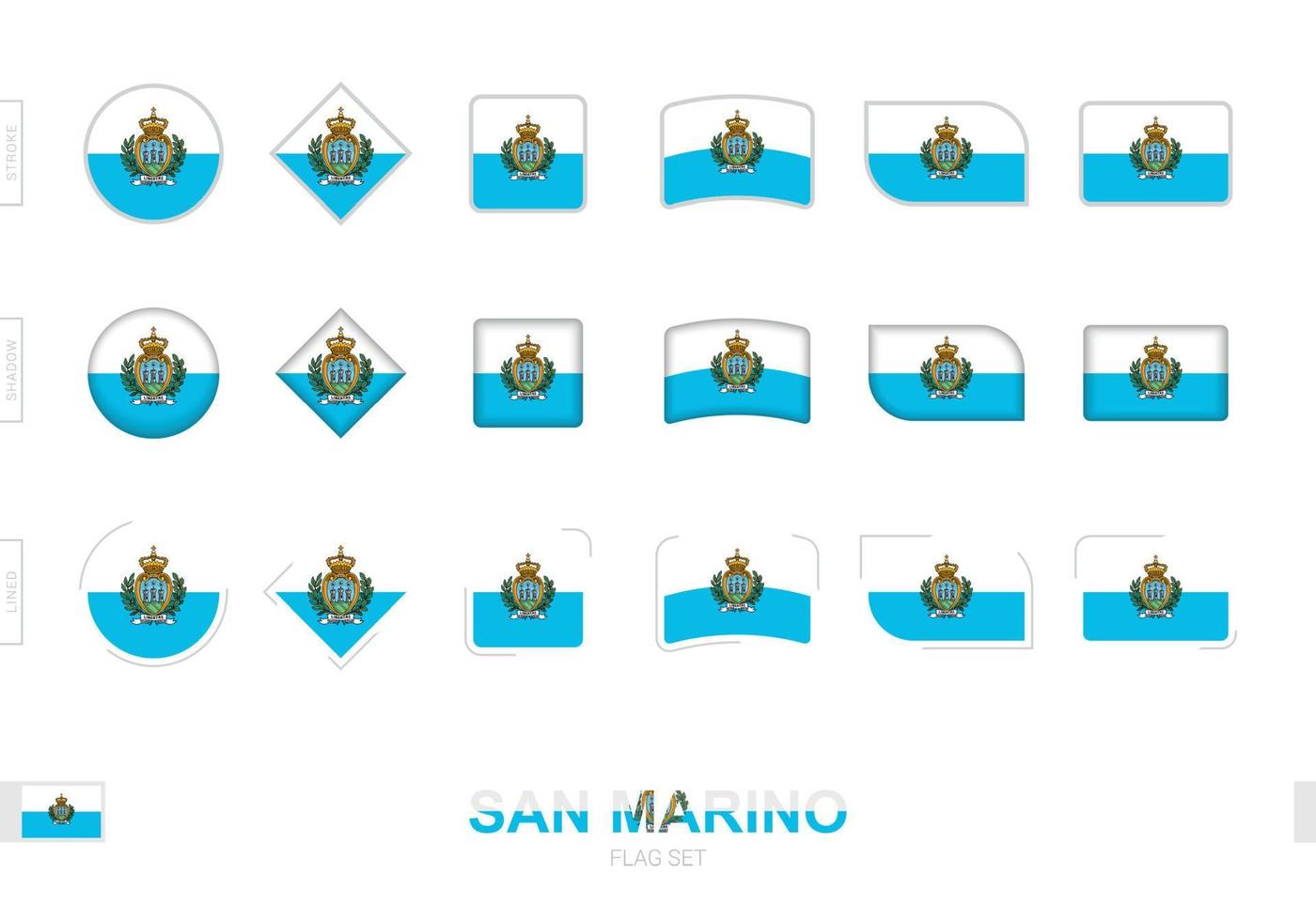 conjunto de banderas de san marino, banderas simples de san marino con tres efectos diferentes. vector