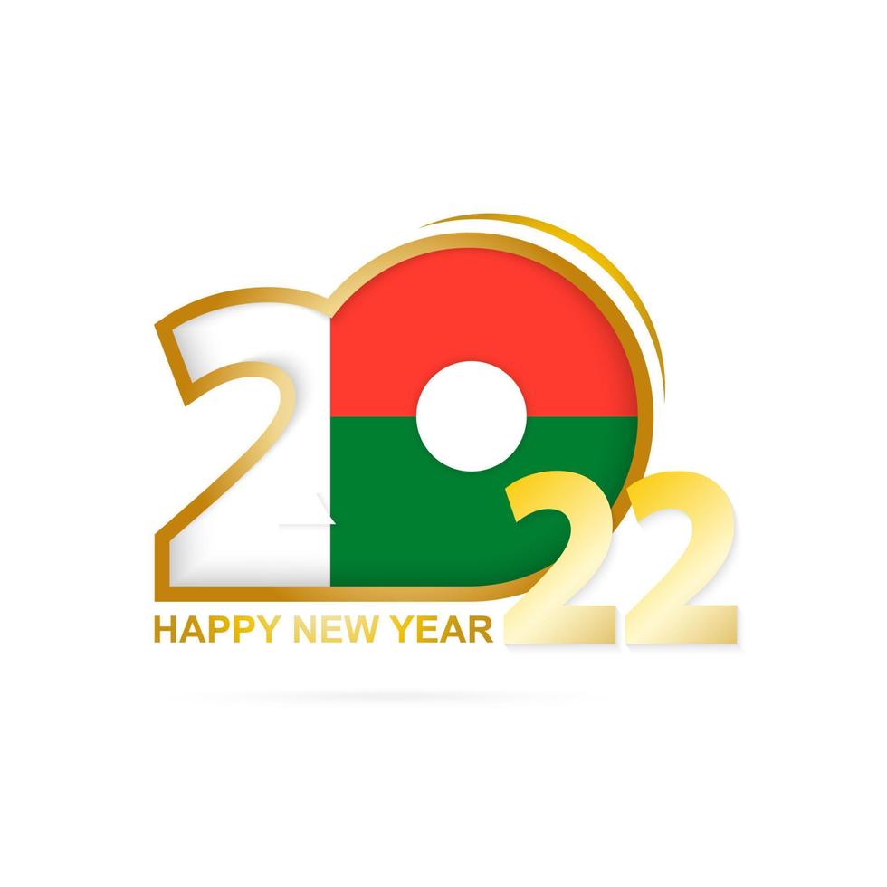 año 2022 con patrón de bandera de madagascar. diseño de feliz año nuevo. vector