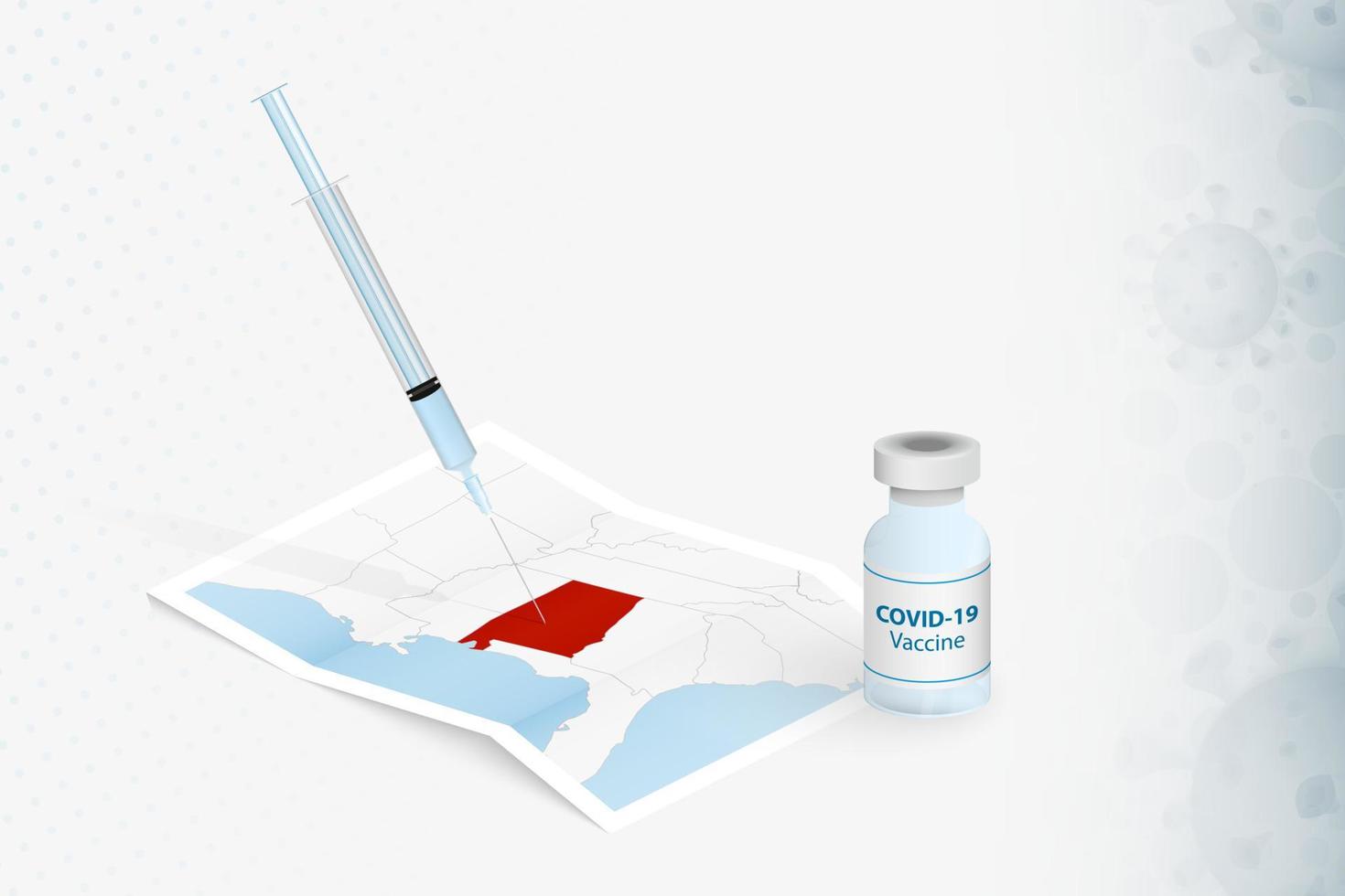 vacunación de alabama, inyección con vacuna covid-19 en el mapa de alabama. vector