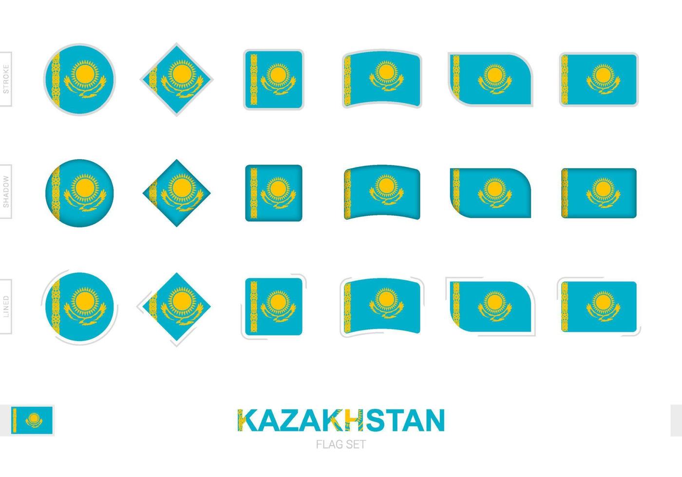 Kazakhstan flag set, simple flags of Kazakhstan with three different effects. vector