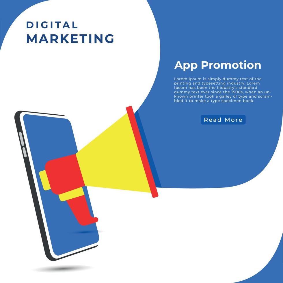 digital marketing  social media banner design smartphone and megaphone concept template app promotion flat illustration vector