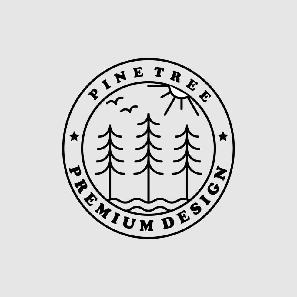 diseño de logotipo de árbol de pino arte lineal monolínea contorno lineal vector