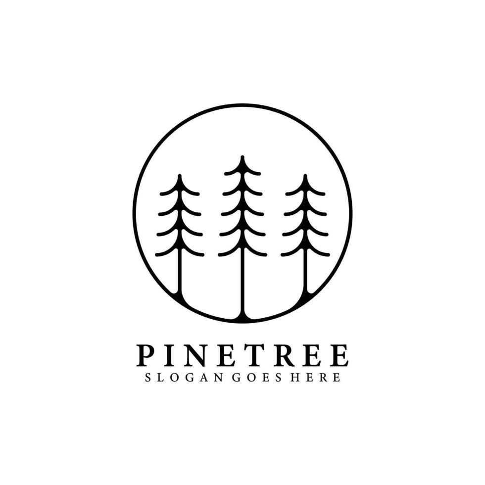 Pine tree spruce fir hemlock Conifer cedar larch  forest vintage retro hipster line art Logo vector illustration design