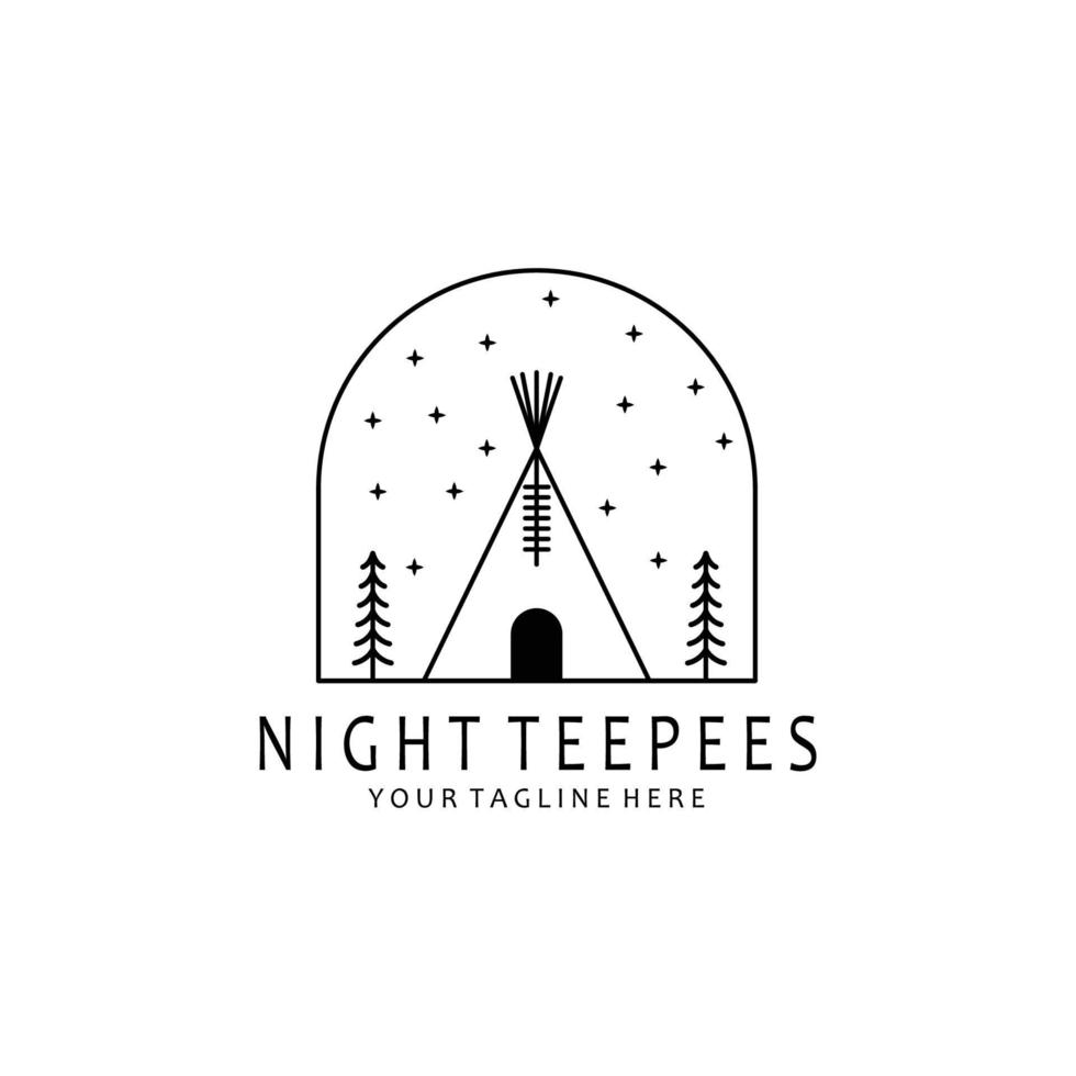 diseño de ilustración de vector de logotipo de tipis nocturnos, simple, lineal, placa