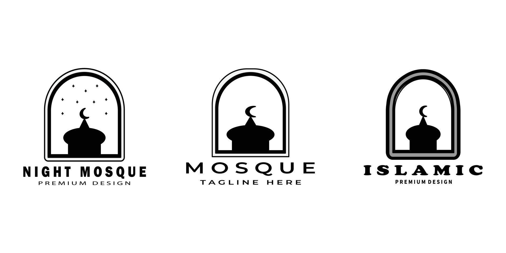 establecer el diseño del logotipo de la mezquita del paquete, icono, vector, ilustración, paquete vector