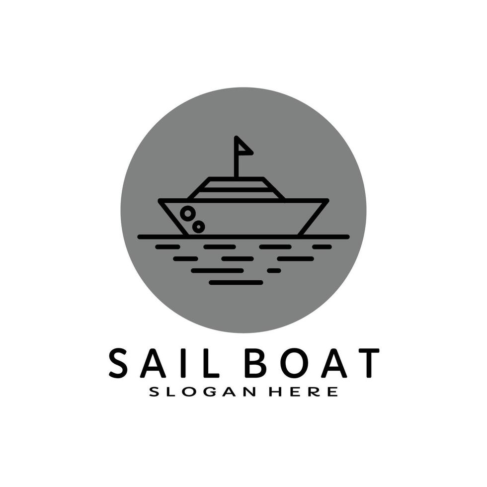 sail boat logo design illustration vintage linear vector