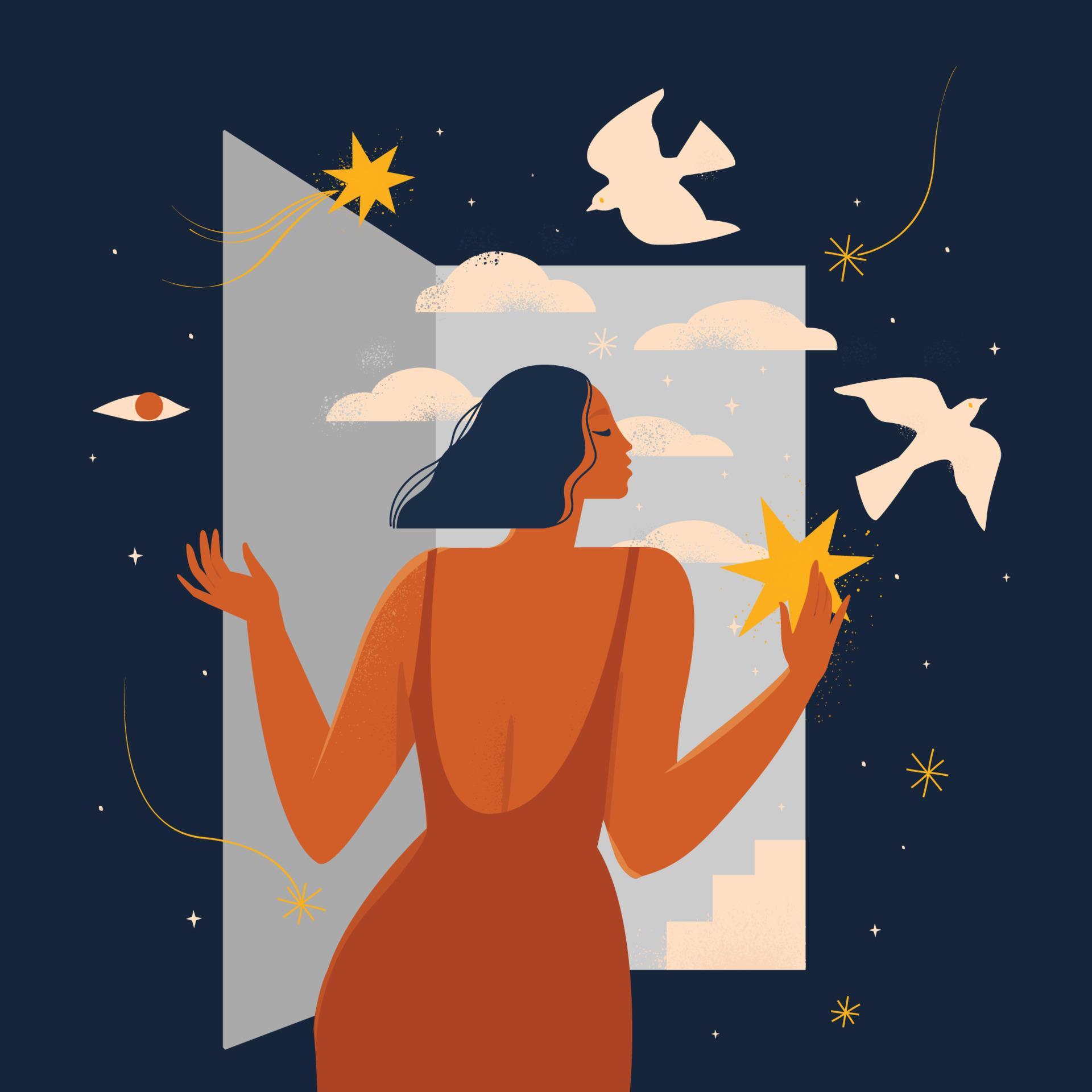 Fear of the future. Concept of stepping into unknown future. Person