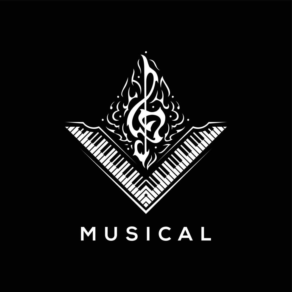 vector de logotipo de música. nota clave musical con el logo de la plantilla de piano para una compañía musical, elemento de diseño para logo, afiche, tarjeta, pancarta, emblema, camiseta. ilustración vectorial